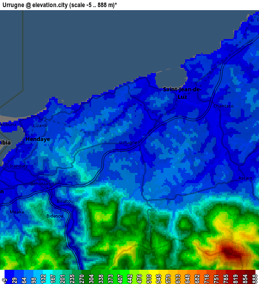 Zoom OUT 2x Urrugne, France elevation map