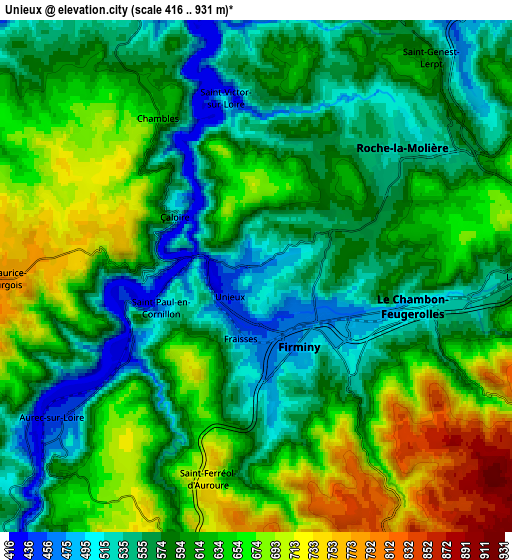 Zoom OUT 2x Unieux, France elevation map