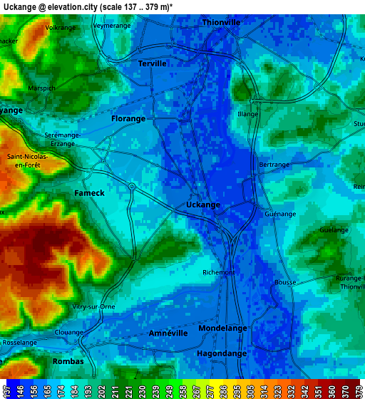 Zoom OUT 2x Uckange, France elevation map