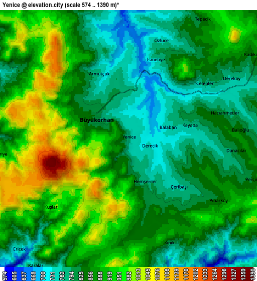 Zoom OUT 2x Yenice, Turkey elevation map