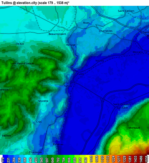 Zoom OUT 2x Tullins, France elevation map