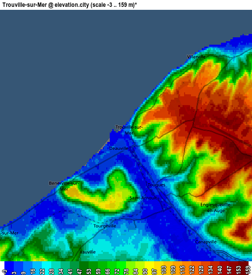 Zoom OUT 2x Trouville-sur-Mer, France elevation map