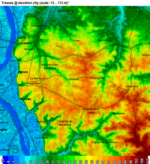 Zoom OUT 2x Tresses, France elevation map