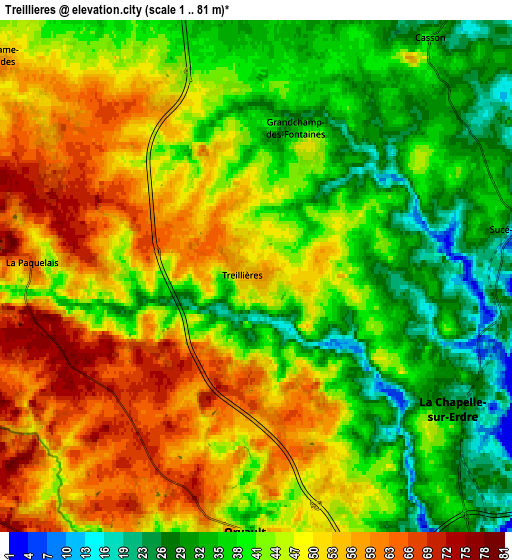 Zoom OUT 2x Treillières, France elevation map