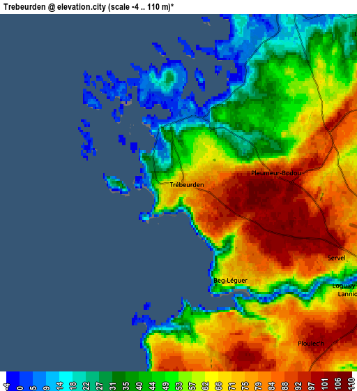 Zoom OUT 2x Trébeurden, France elevation map