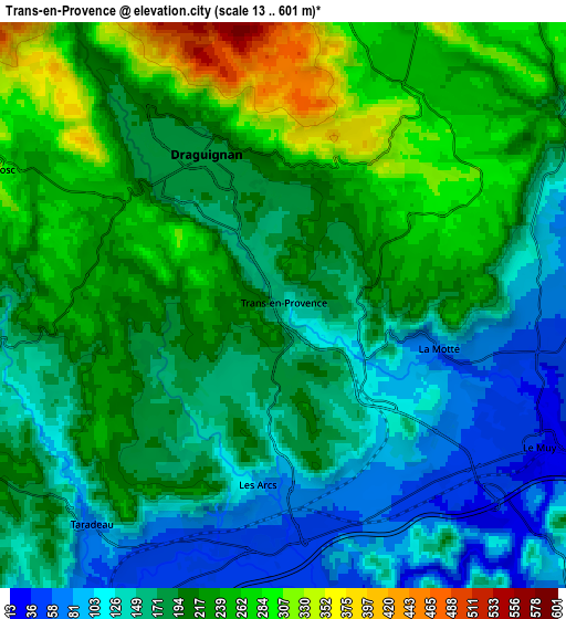 Zoom OUT 2x Trans-en-Provence, France elevation map