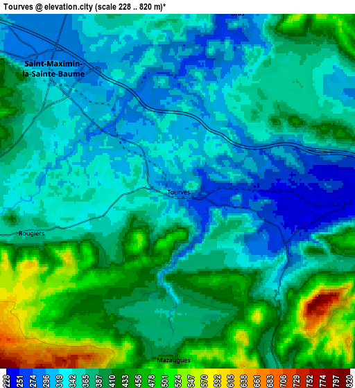 Zoom OUT 2x Tourves, France elevation map