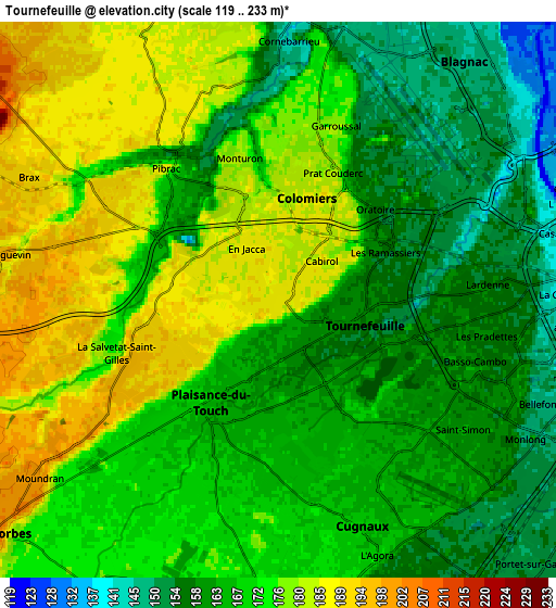 Zoom OUT 2x Tournefeuille, France elevation map