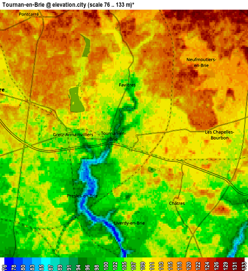 Zoom OUT 2x Tournan-en-Brie, France elevation map