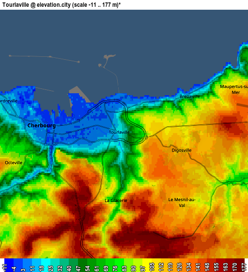 Zoom OUT 2x Tourlaville, France elevation map