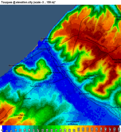 Zoom OUT 2x Touques, France elevation map