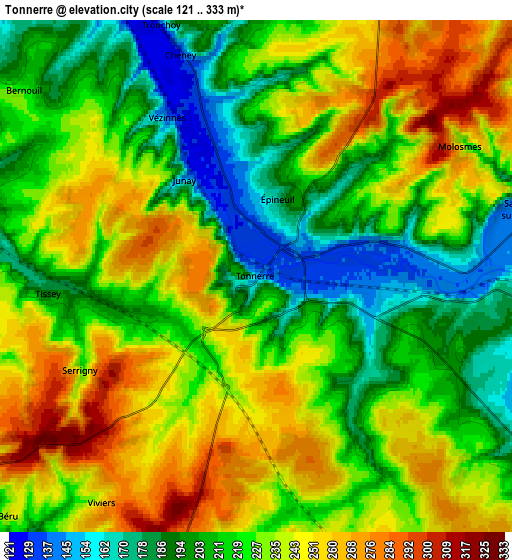 Zoom OUT 2x Tonnerre, France elevation map