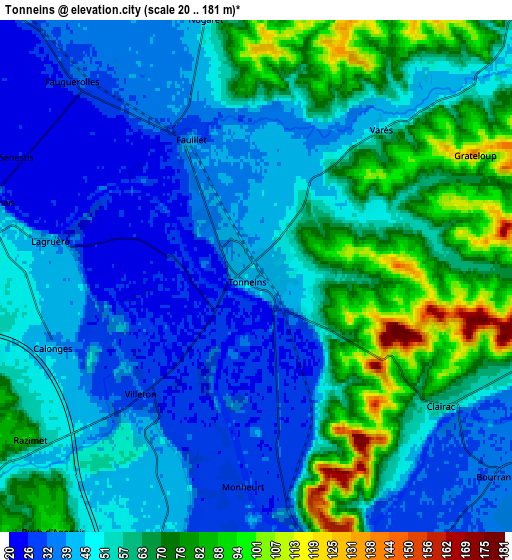 Zoom OUT 2x Tonneins, France elevation map