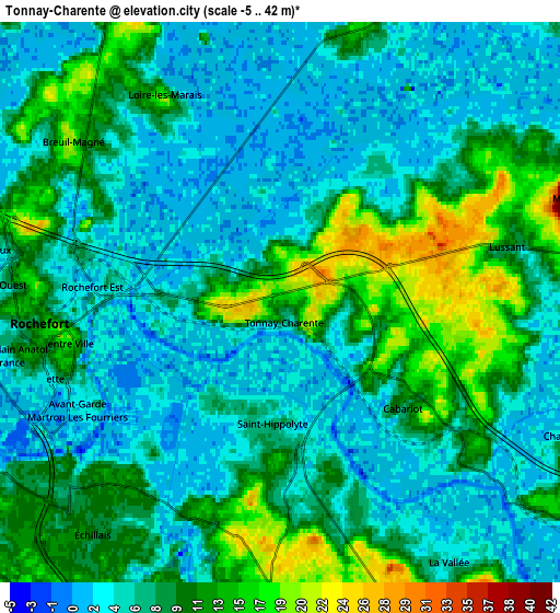 Zoom OUT 2x Tonnay-Charente, France elevation map