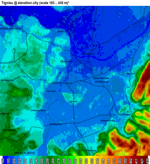 Zoom OUT 2x Tignieu, France elevation map