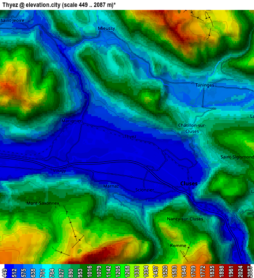 Zoom OUT 2x Thyez, France elevation map