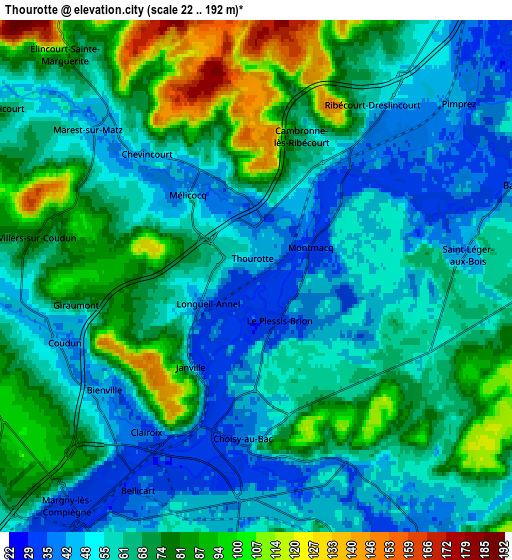 Zoom OUT 2x Thourotte, France elevation map