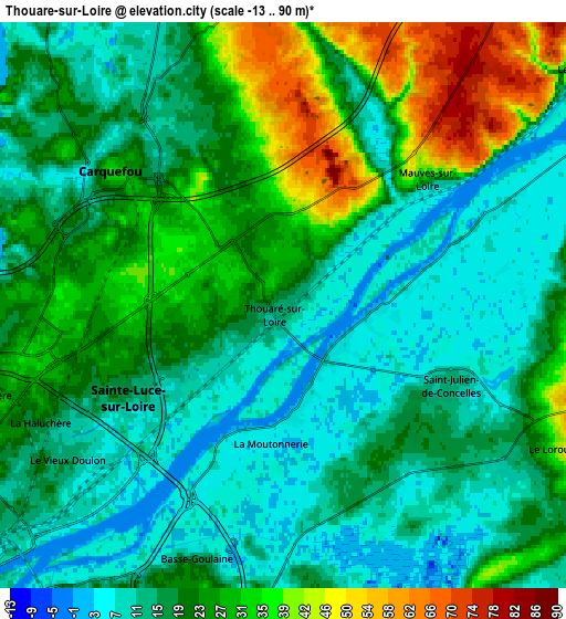 Zoom OUT 2x Thouaré-sur-Loire, France elevation map