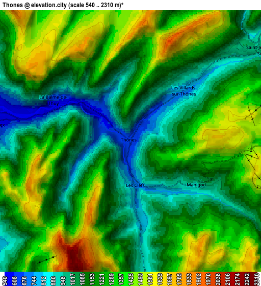 Zoom OUT 2x Thônes, France elevation map