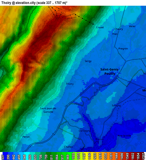 Zoom OUT 2x Thoiry, France elevation map