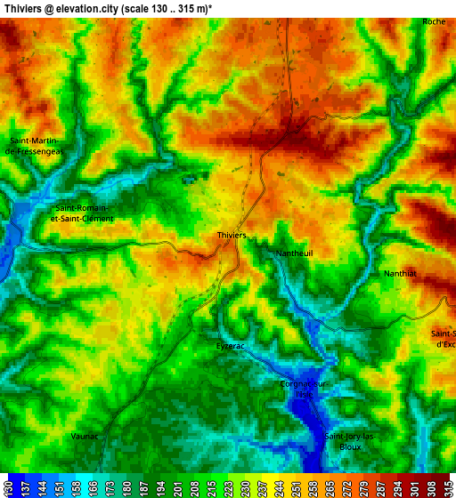 Zoom OUT 2x Thiviers, France elevation map