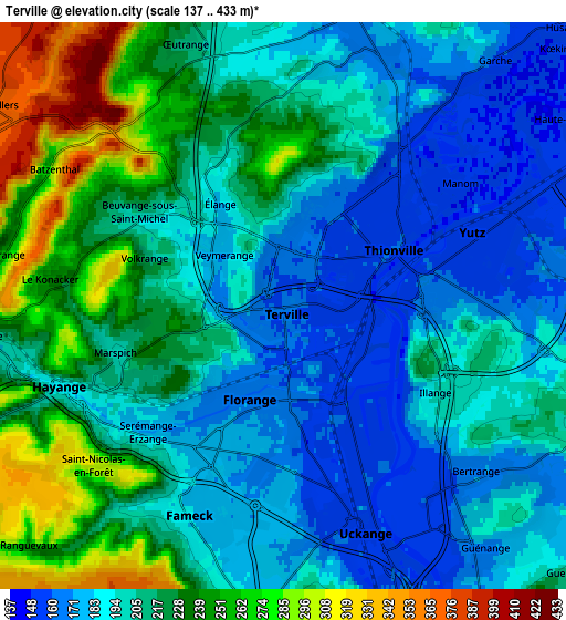 Zoom OUT 2x Terville, France elevation map