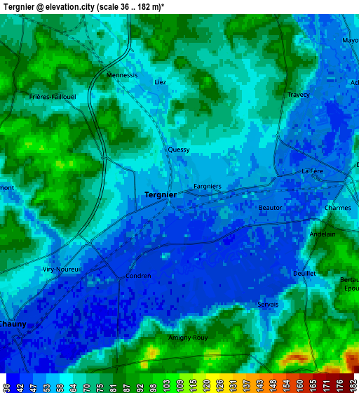 Zoom OUT 2x Tergnier, France elevation map