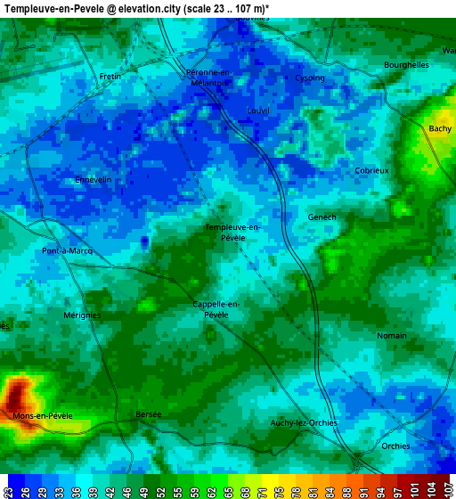 Zoom OUT 2x Templeuve-en-Pévèle, France elevation map