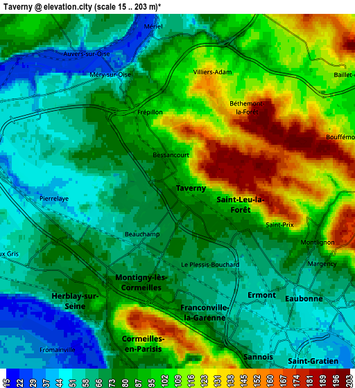 Zoom OUT 2x Taverny, France elevation map