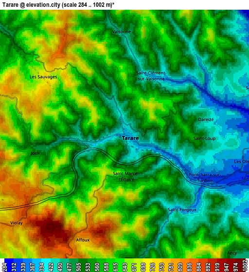 Zoom OUT 2x Tarare, France elevation map