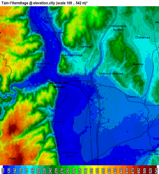 Zoom OUT 2x Tain-l’Hermitage, France elevation map