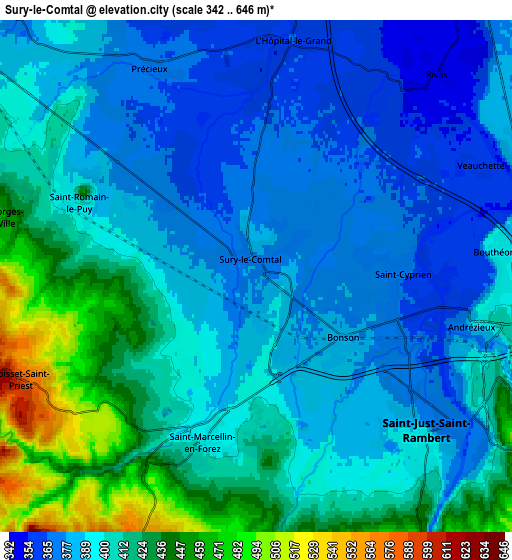 Zoom OUT 2x Sury-le-Comtal, France elevation map