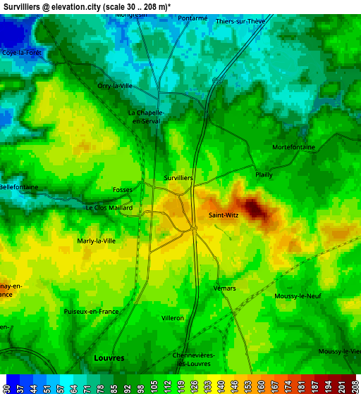 Zoom OUT 2x Survilliers, France elevation map