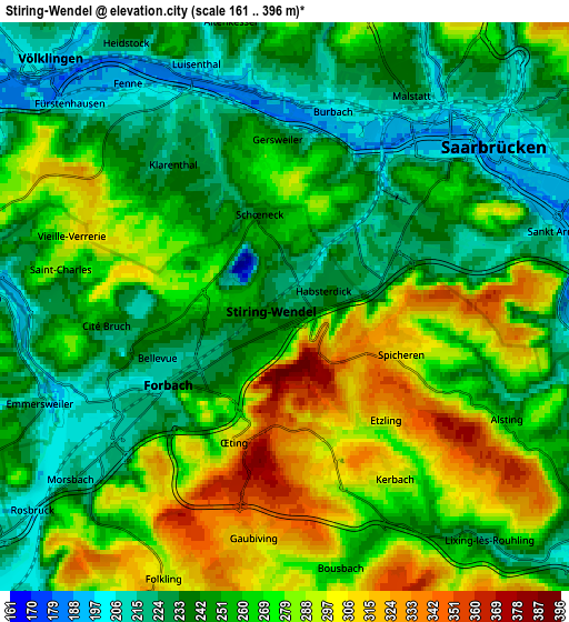 Zoom OUT 2x Stiring-Wendel, France elevation map