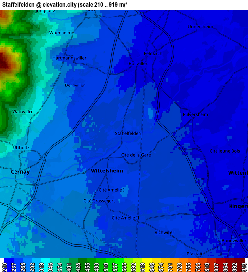 Zoom OUT 2x Staffelfelden, France elevation map