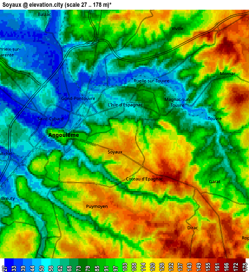 Zoom OUT 2x Soyaux, France elevation map