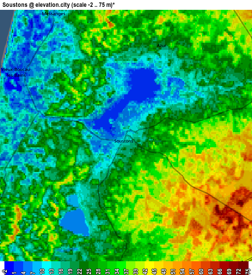 Zoom OUT 2x Soustons, France elevation map