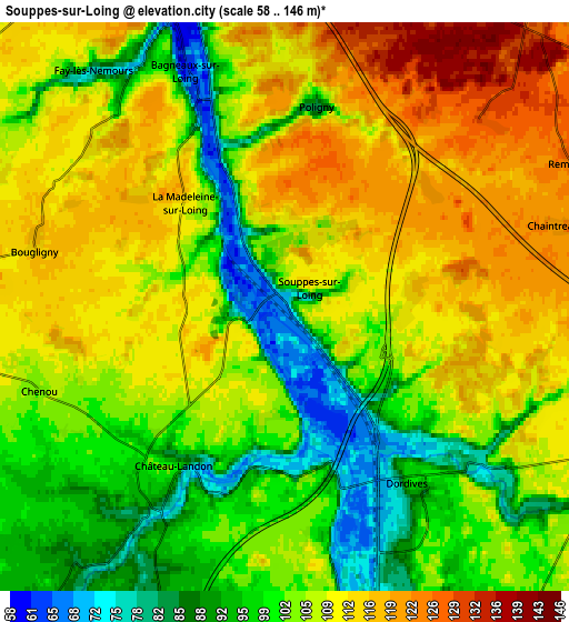 Zoom OUT 2x Souppes-sur-Loing, France elevation map