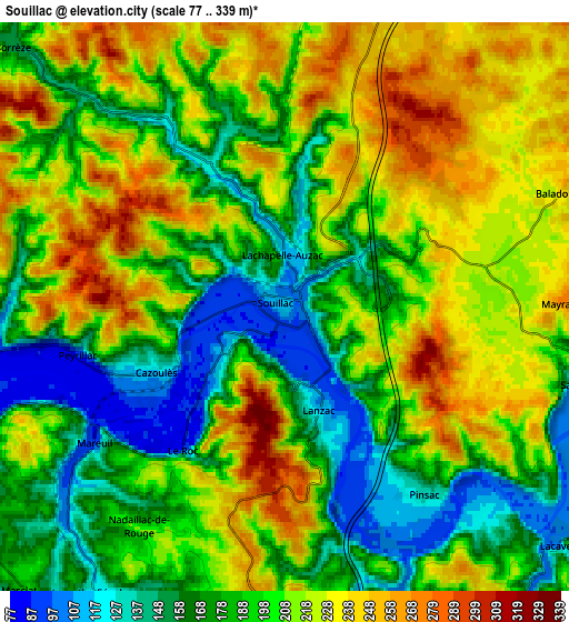 Zoom OUT 2x Souillac, France elevation map