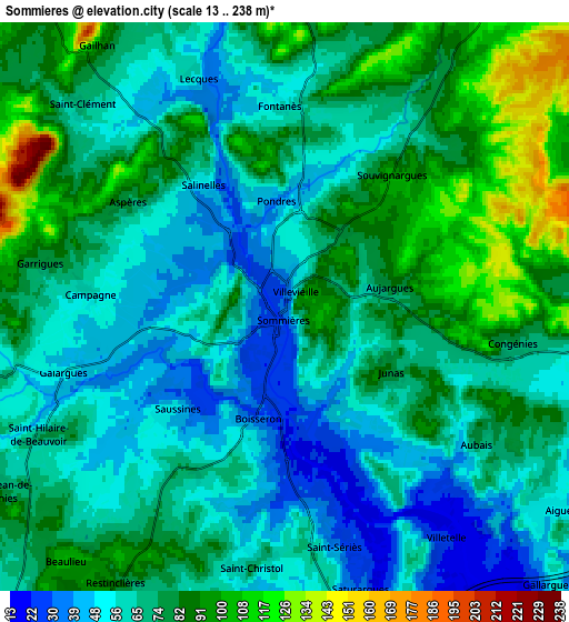 Zoom OUT 2x Sommières, France elevation map