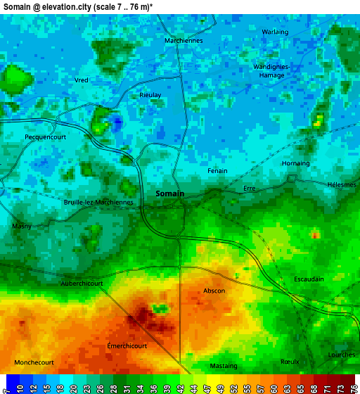 Zoom OUT 2x Somain, France elevation map