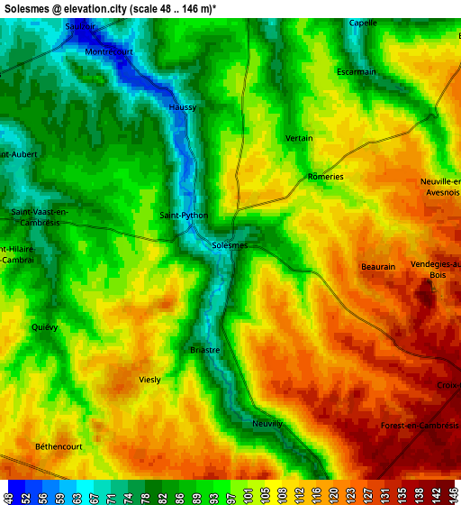 Zoom OUT 2x Solesmes, France elevation map