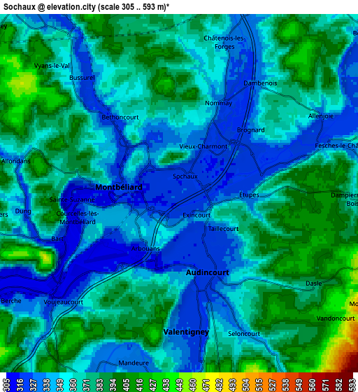 Zoom OUT 2x Sochaux, France elevation map