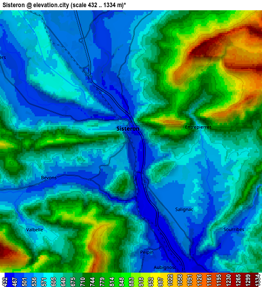 Zoom OUT 2x Sisteron, France elevation map