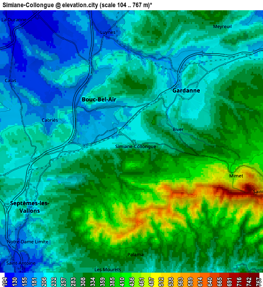 Zoom OUT 2x Simiane-Collongue, France elevation map