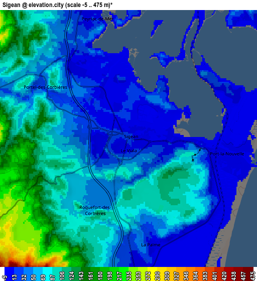 Zoom OUT 2x Sigean, France elevation map