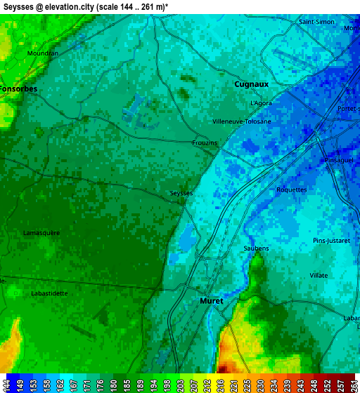 Zoom OUT 2x Seysses, France elevation map