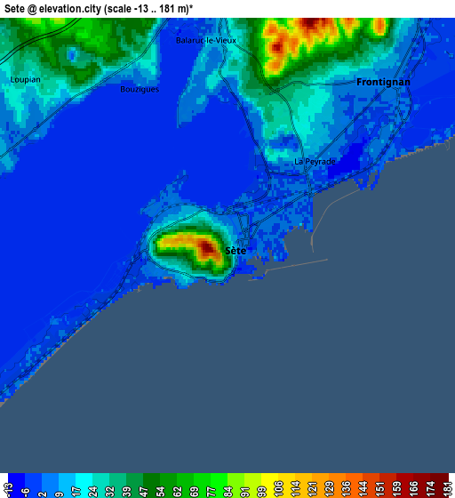 Zoom OUT 2x Sète, France elevation map
