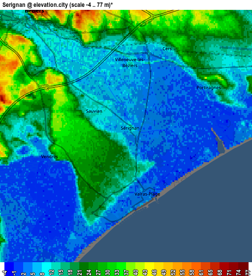 Zoom OUT 2x Sérignan, France elevation map