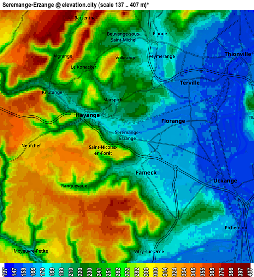 Zoom OUT 2x Serémange-Erzange, France elevation map